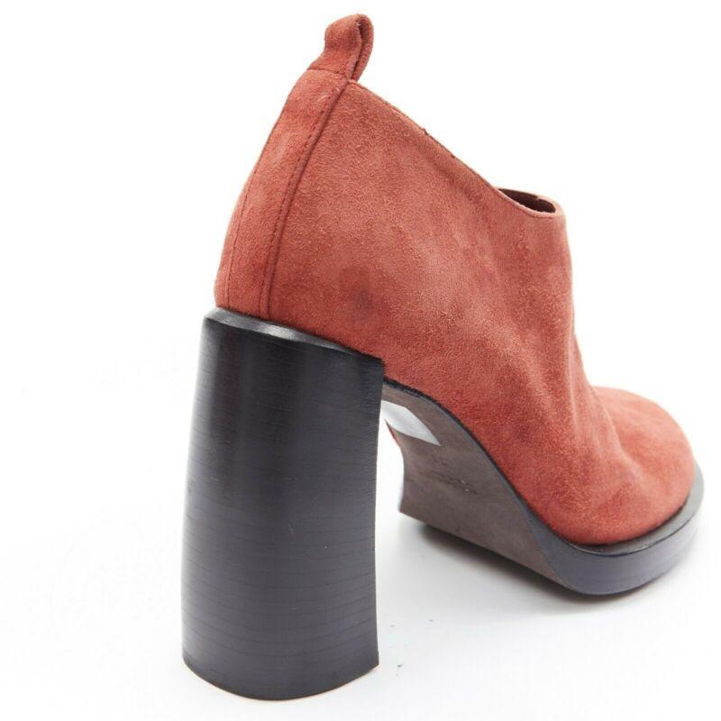 ANN DEMEULEMEESTER burnt red suede platform curved chunky heel bootie EU38 4