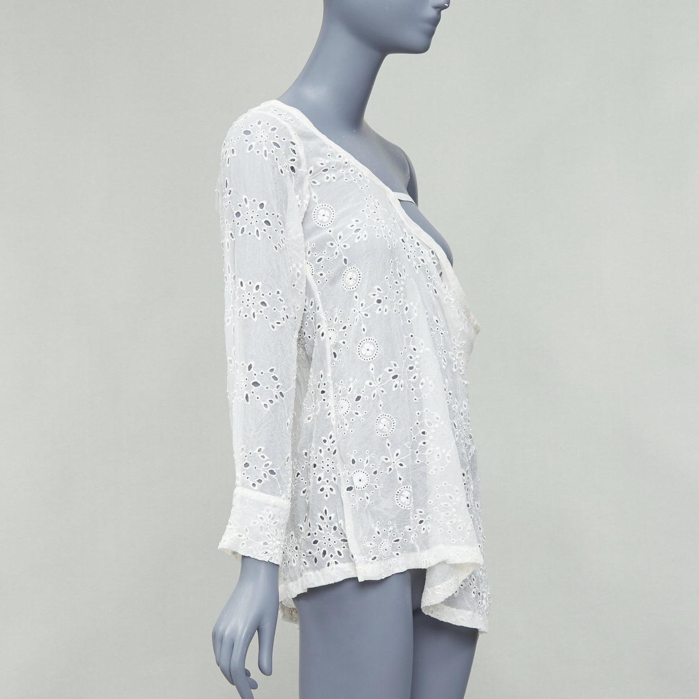 Gray ANN DEMEULEMEESTER Carlatti cream silk blend eyelet drape top FR34 XS
