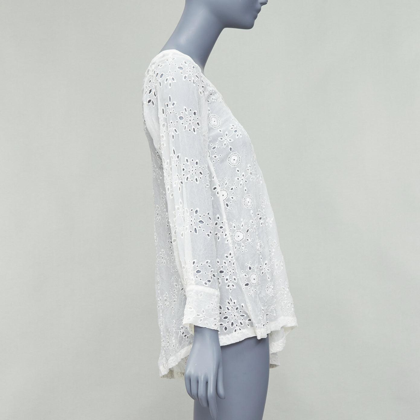 ANN DEMEULEMEESTER Carlatti cream silk blend eyelet drape top FR34 XS In Excellent Condition In Hong Kong, NT