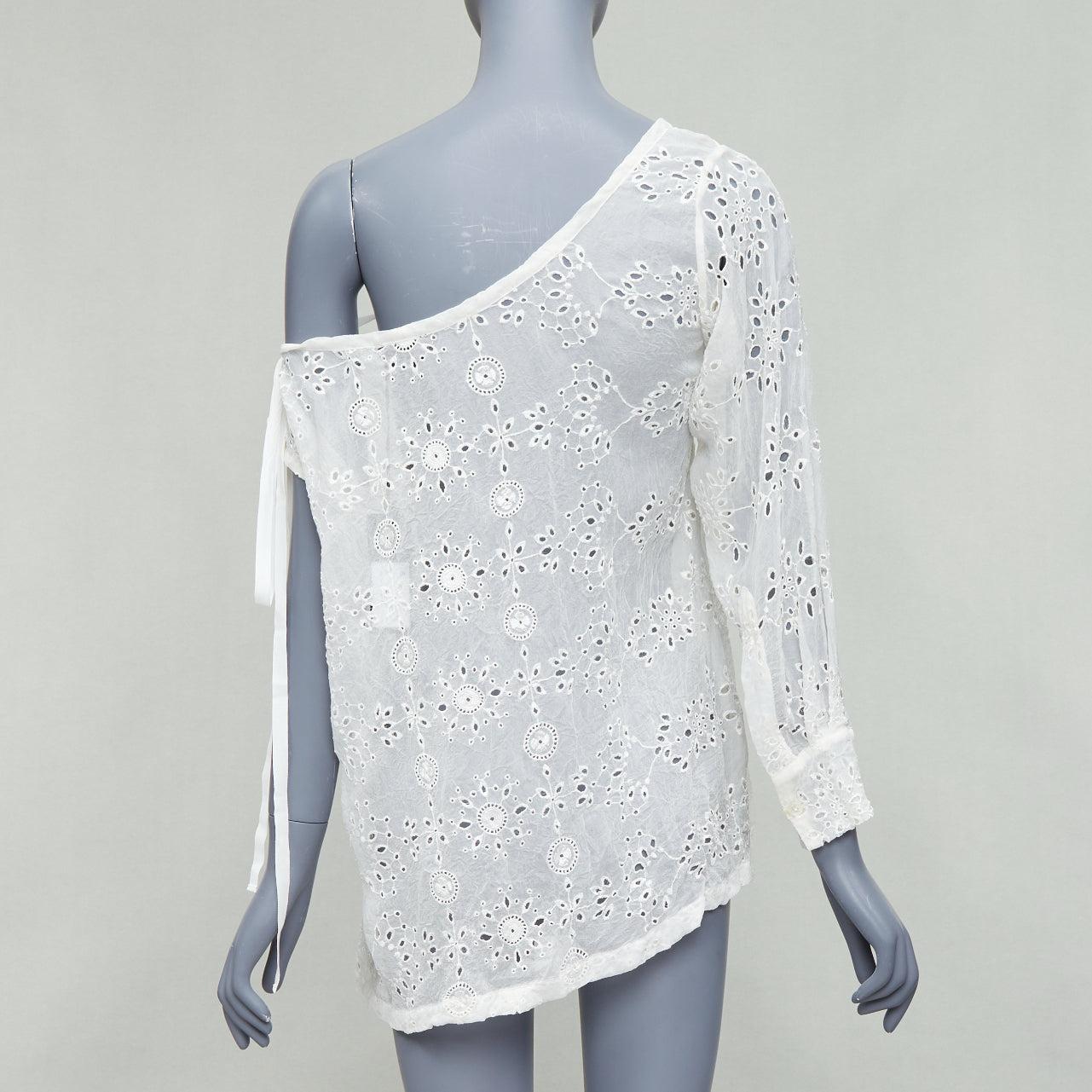 Women's ANN DEMEULEMEESTER Carlatti cream silk blend eyelet drape top FR34 XS