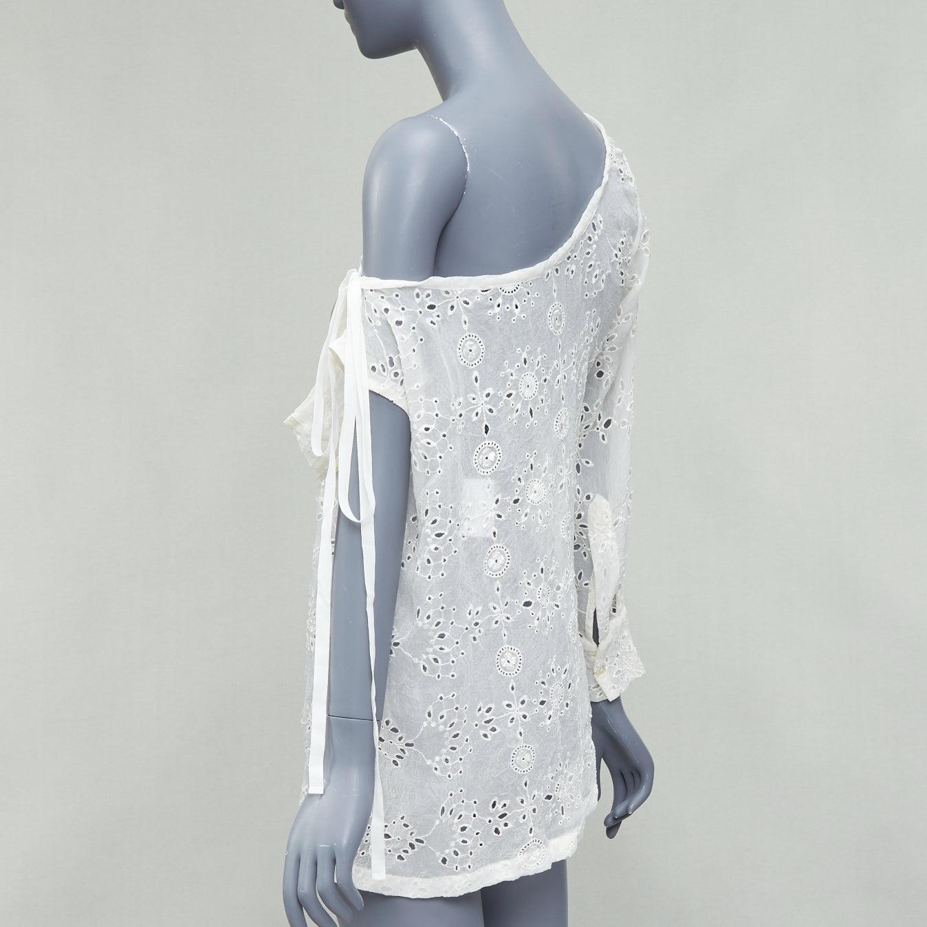 ANN DEMEULEMEESTER Carlatti cream silk blend eyelet drape top FR34 XS 1
