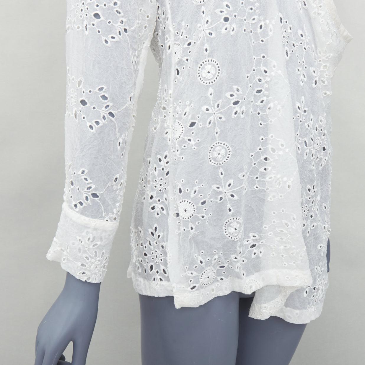 ANN DEMEULEMEESTER Carlatti cream silk blend eyelet drape top FR34 XS 2