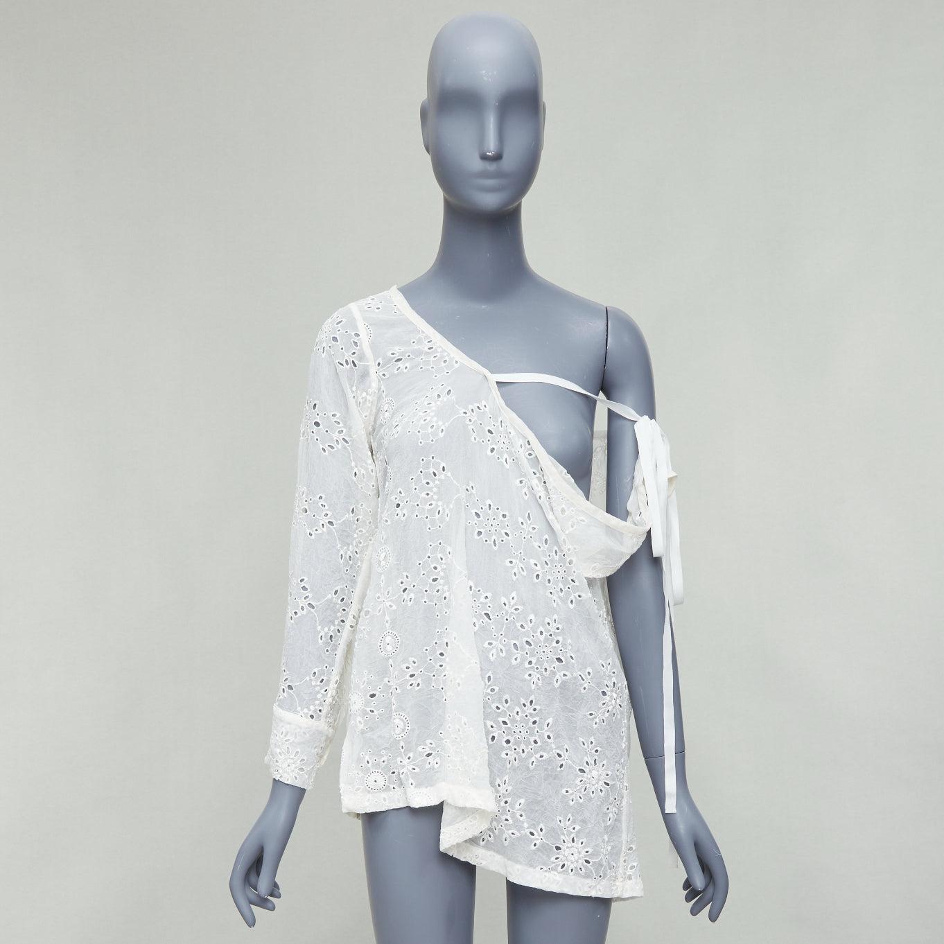 ANN DEMEULEMEESTER Carlatti cream silk blend eyelet drape top FR34 XS 4