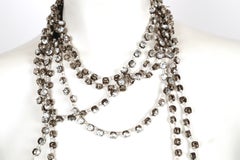 ANN DEMEULEMEESTER clear stone & faceted rhinestone necklace belt set in silver