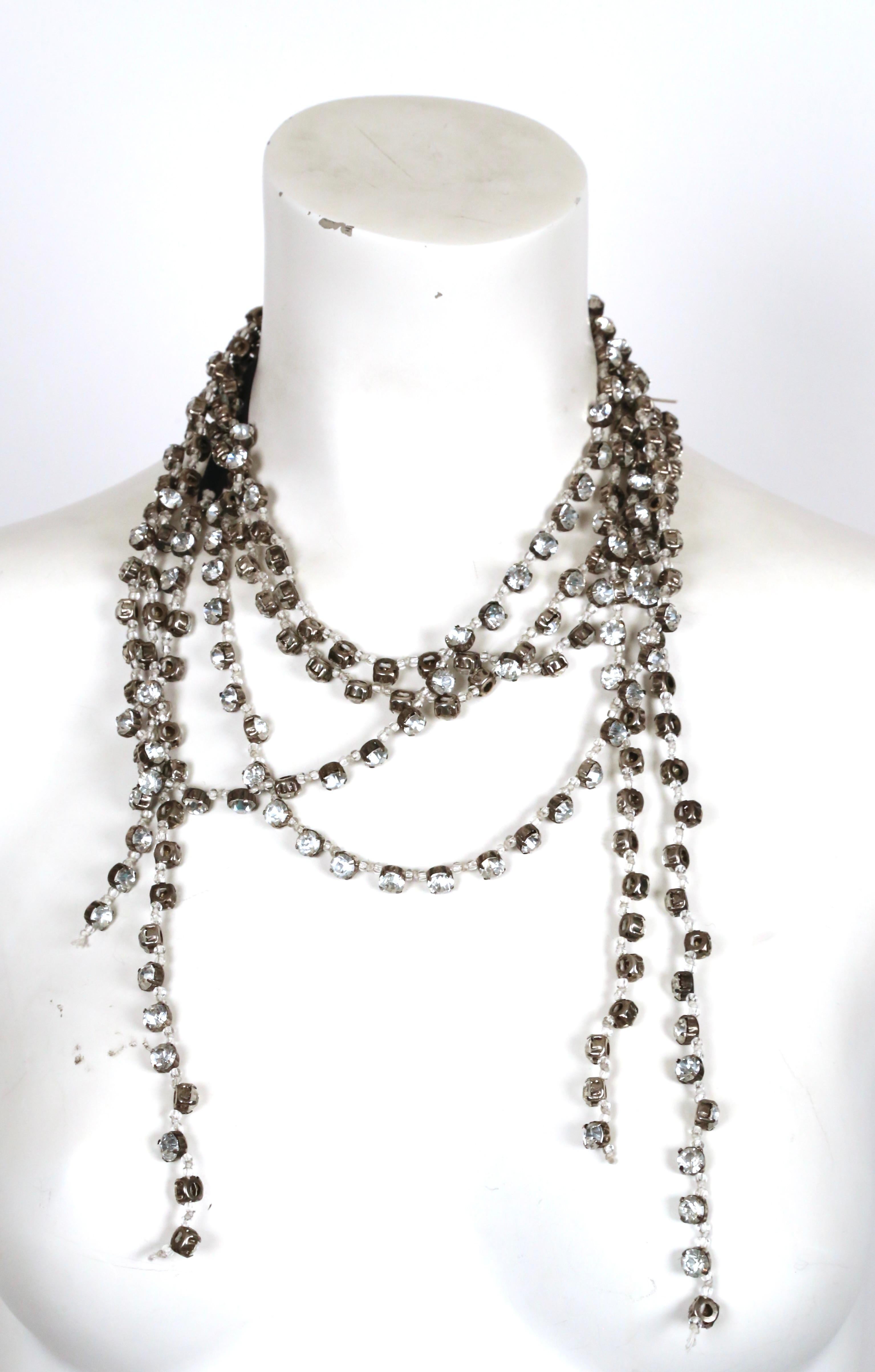 Gray ANN DEMEULEMEESTER clear stone & faceted rhinestone necklace belt set in silver