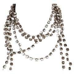 ANN DEMEULEMEESTER clear stone & faceted rhinestone necklace belt set in silver