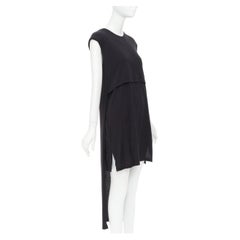 ANN DEMEULEMEESTER cotton layered asymmetric hi-low trailing midi dress FR38 M