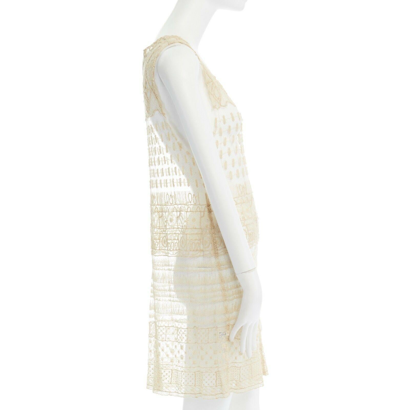 ANN DEMEULEMEESTER cream embroidered net mesh sheer sleeveless dress FR38 M In Excellent Condition In Hong Kong, NT