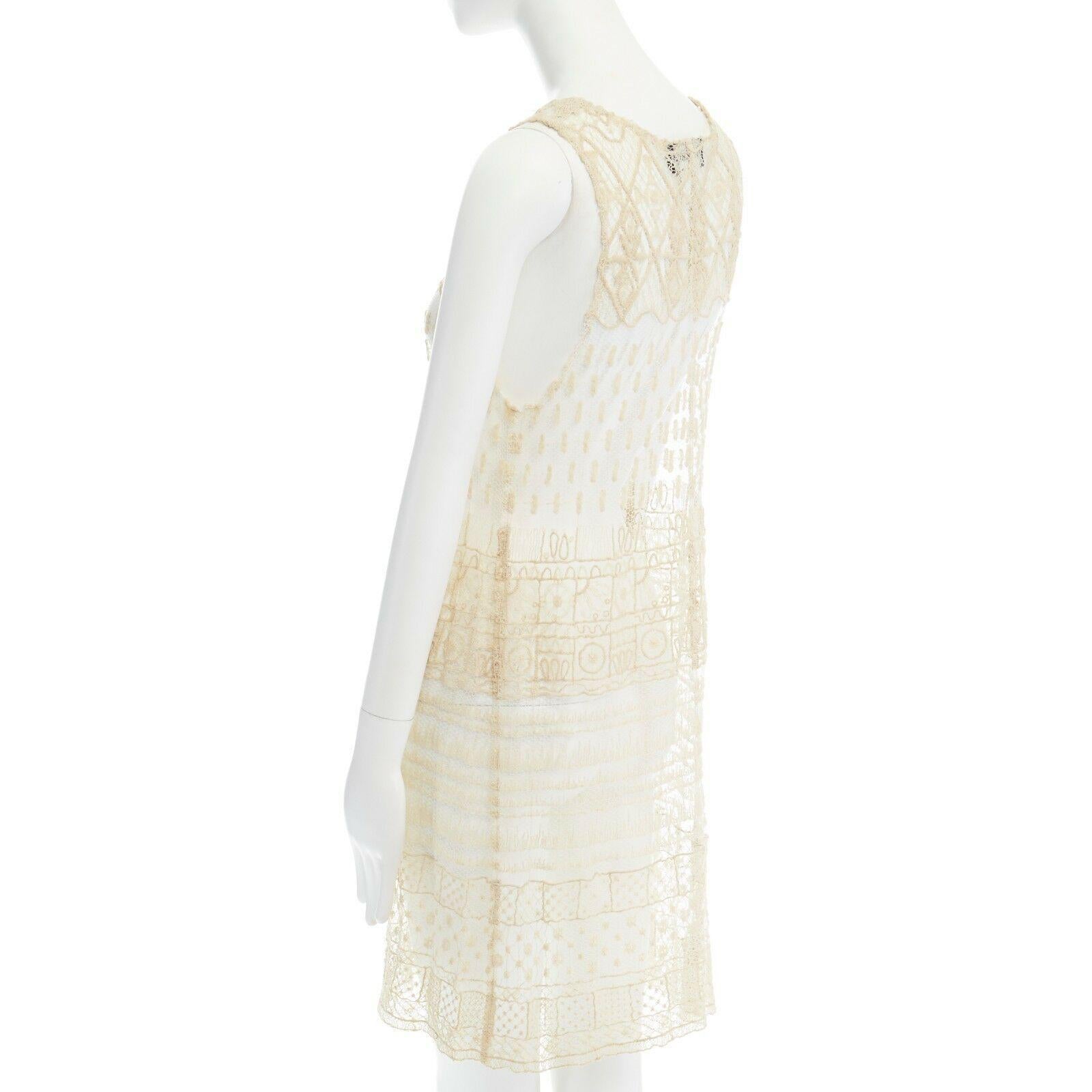 ANN DEMEULEMEESTER cream embroidered net mesh sheer sleeveless dress FR38 M 1