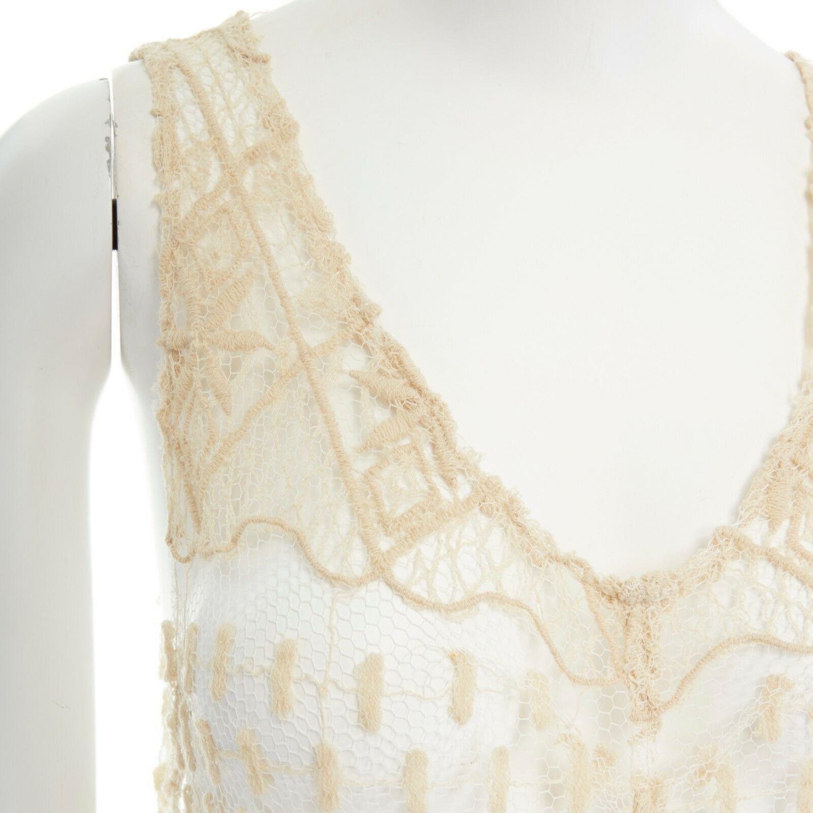 ANN DEMEULEMEESTER cream embroidered net mesh sheer sleeveless dress FR38 M 2