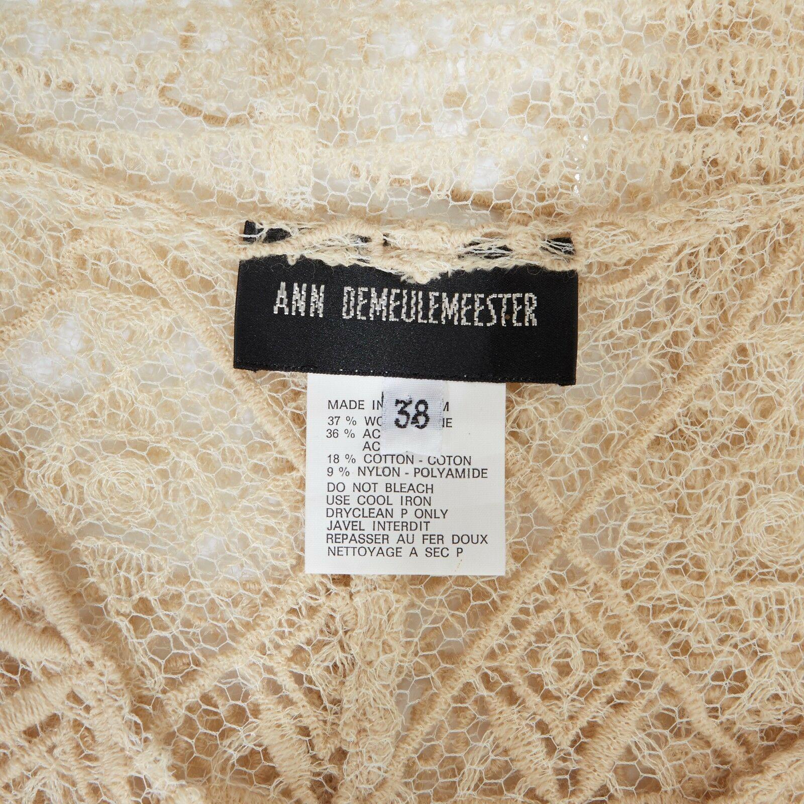 ANN DEMEULEMEESTER cream embroidered net mesh sheer sleeveless dress FR38 M 3