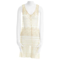 ANN DEMEULEMEESTER cream embroidered net mesh sheer sleeveless dress FR38 M