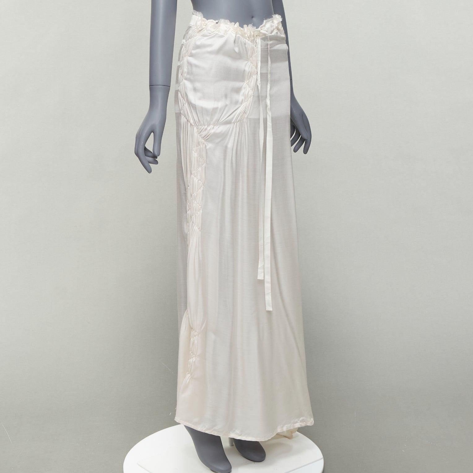 ANN DEMEULEMEESTER cream silk ribbon waist gathered drawstring skirt FR36 S
Reference: JACG/A00108
Brand: Ann Demeulemeester
Designer: Ann Demeulemeester
Material: Rayon, Silk, Blend
Color: Cream
Pattern: Solid
Closure: Drawstring
Extra Details: