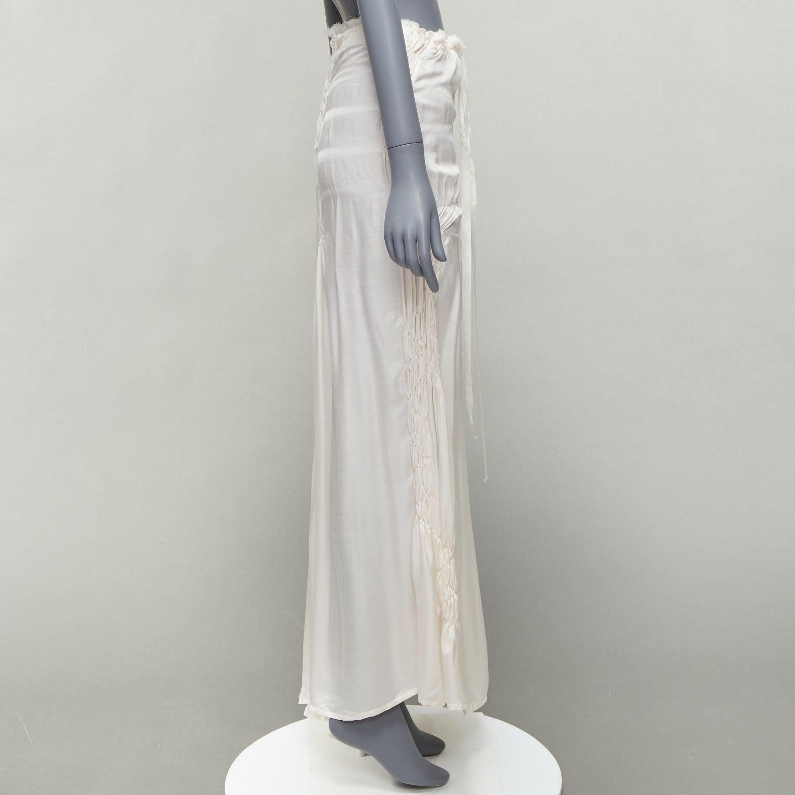 Gray ANN DEMEULEMEESTER cream silk  ribbon waist gathered drawstring skirt FR36 S