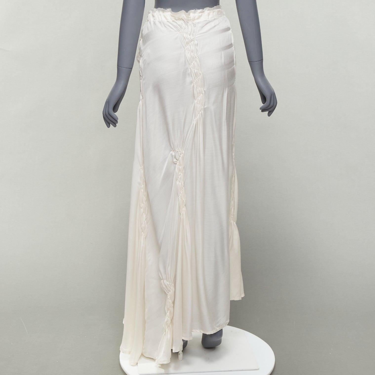 ANN DEMEULEMEESTER cream silk  ribbon waist gathered drawstring skirt FR36 S In Excellent Condition In Hong Kong, NT
