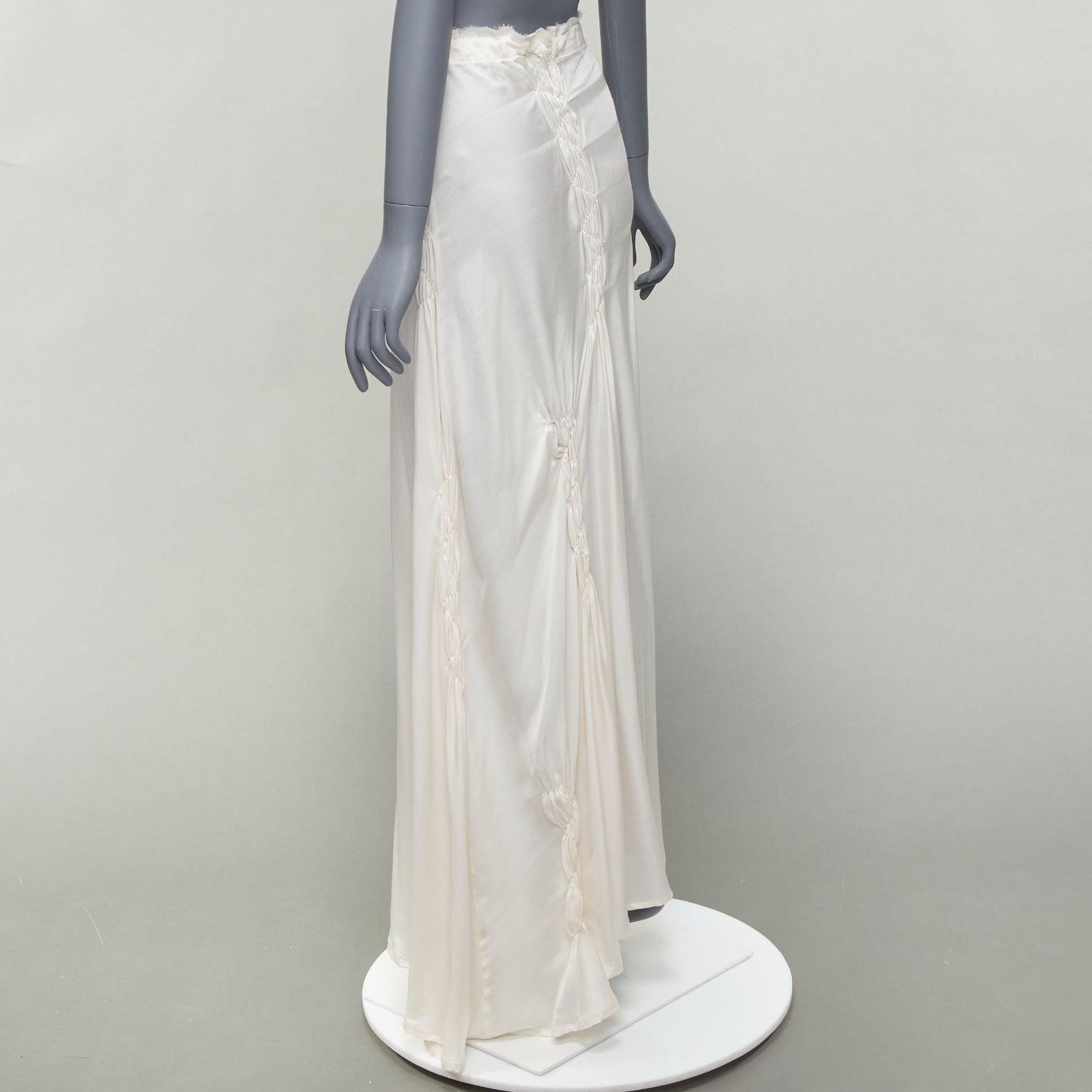 Women's ANN DEMEULEMEESTER cream silk  ribbon waist gathered drawstring skirt FR36 S