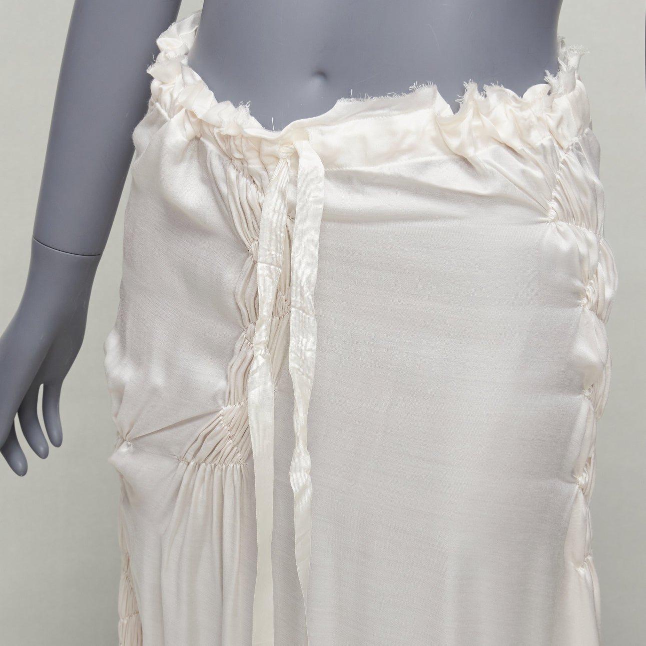 ANN DEMEULEMEESTER cream silk  ribbon waist gathered drawstring skirt FR36 S 1