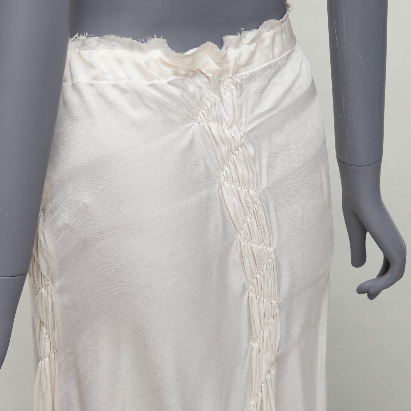 ANN DEMEULEMEESTER cream silk  ribbon waist gathered drawstring skirt FR36 S 2