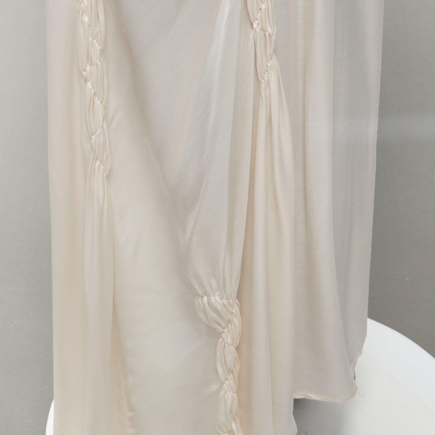 ANN DEMEULEMEESTER cream silk  ribbon waist gathered drawstring skirt FR36 S 3
