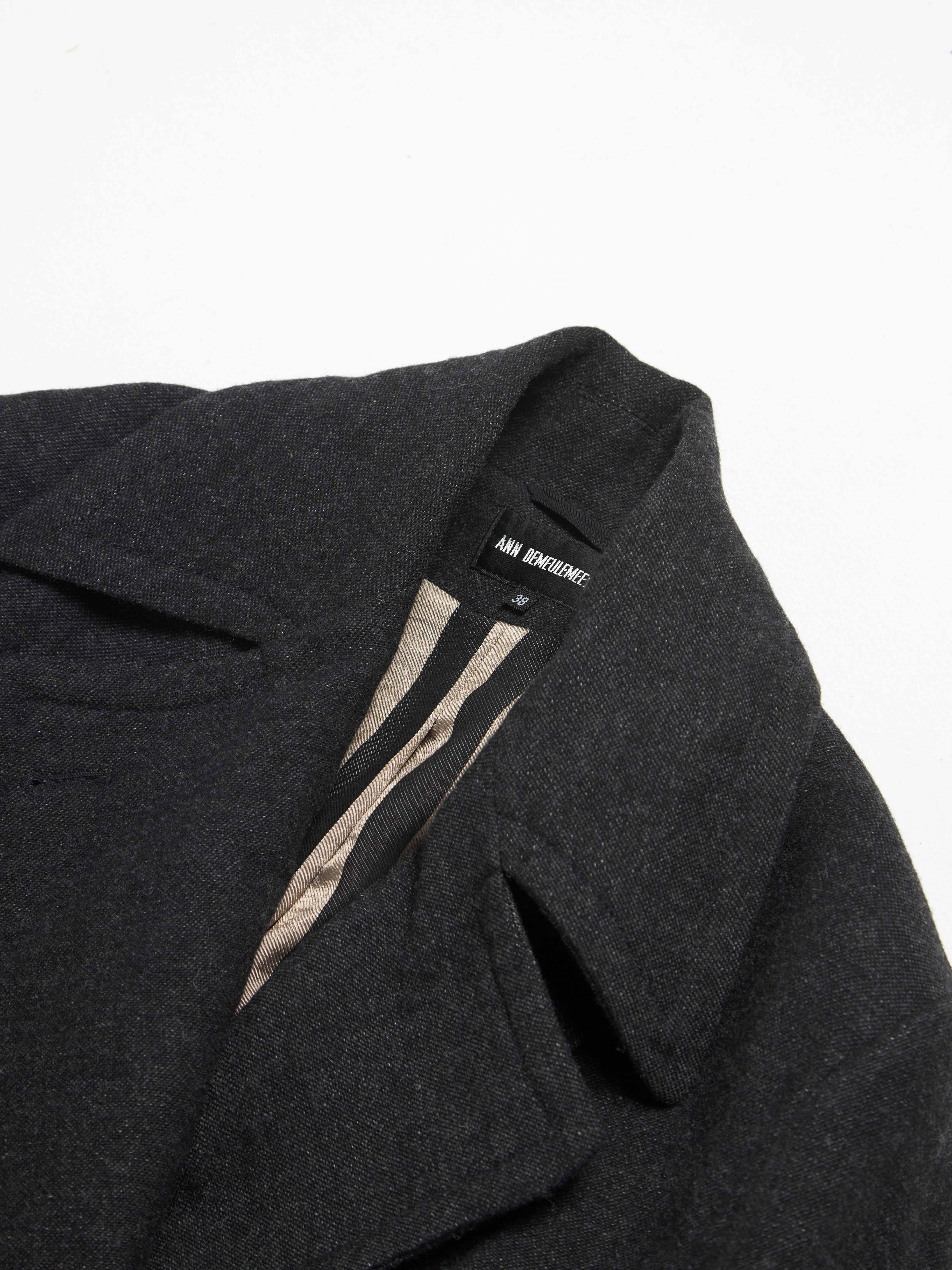 Ann Demeulemeester Dark Gray Button Linen Woolen Elongated Coat In New Condition For Sale In Dover, DE