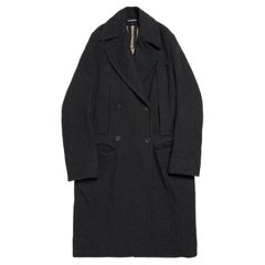 Ann Demeulemeester Dark Gray Button Linen Woolen Elongated Coat