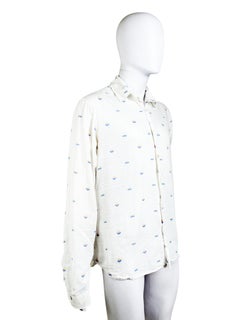 Ann Demeulemeester Frühes 2000er Weißes Baumwollhemd mit Blumenmuster und Knopfleiste