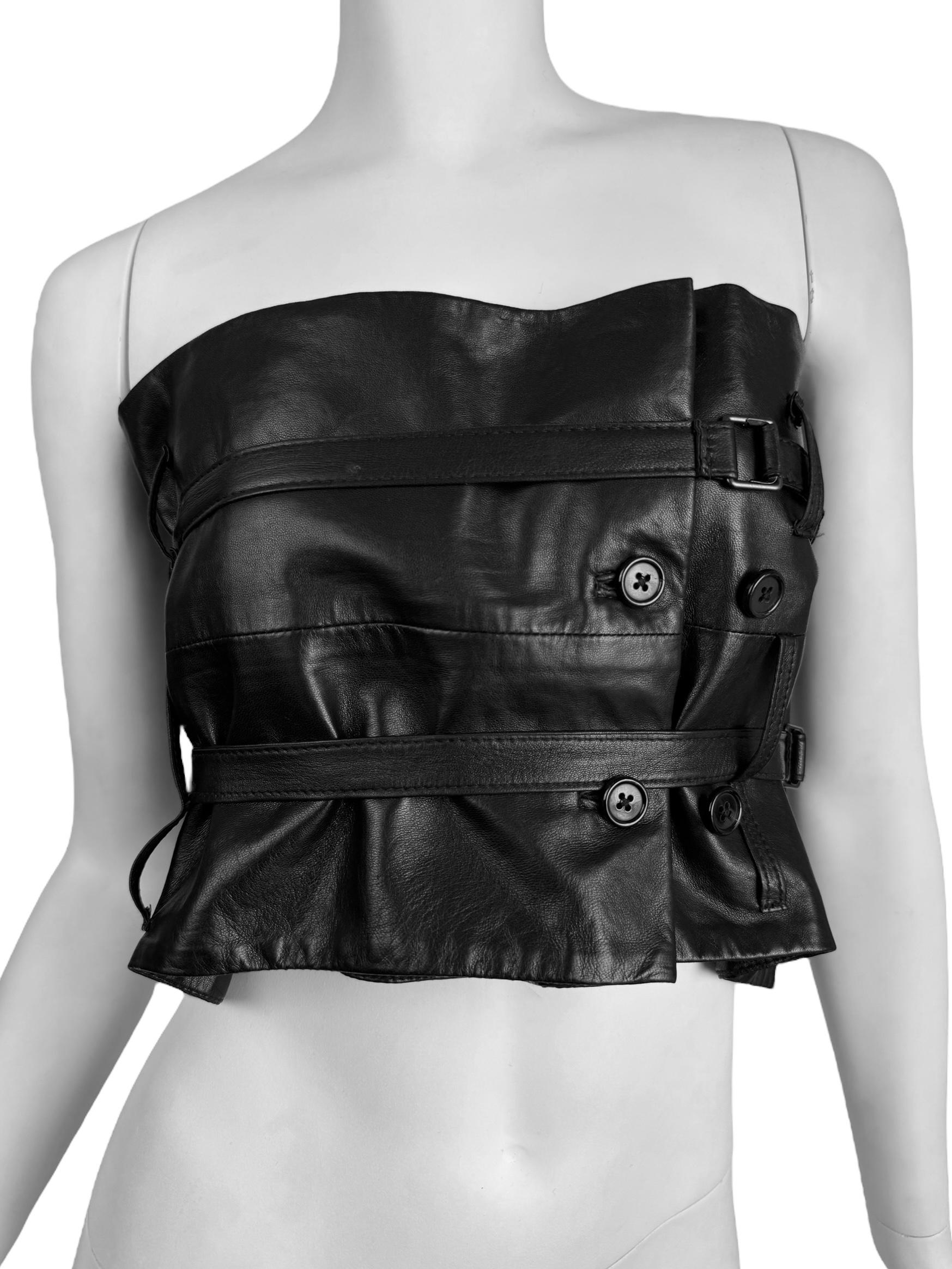 Black ANN DEMEULEMEESTER fw2010 BLACK LEATHER STRAPS BONDAGE BUSTIER TOP/CORSET For Sale
