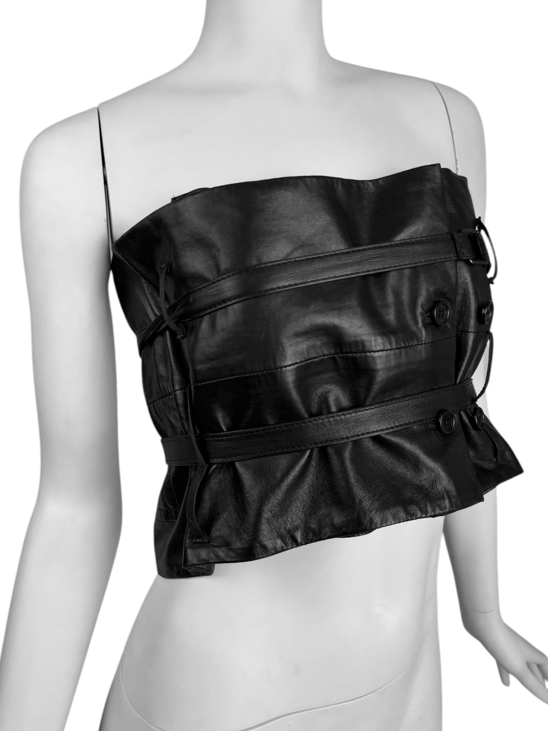 Women's ANN DEMEULEMEESTER fw2010 BLACK LEATHER STRAPS BONDAGE BUSTIER TOP/CORSET For Sale
