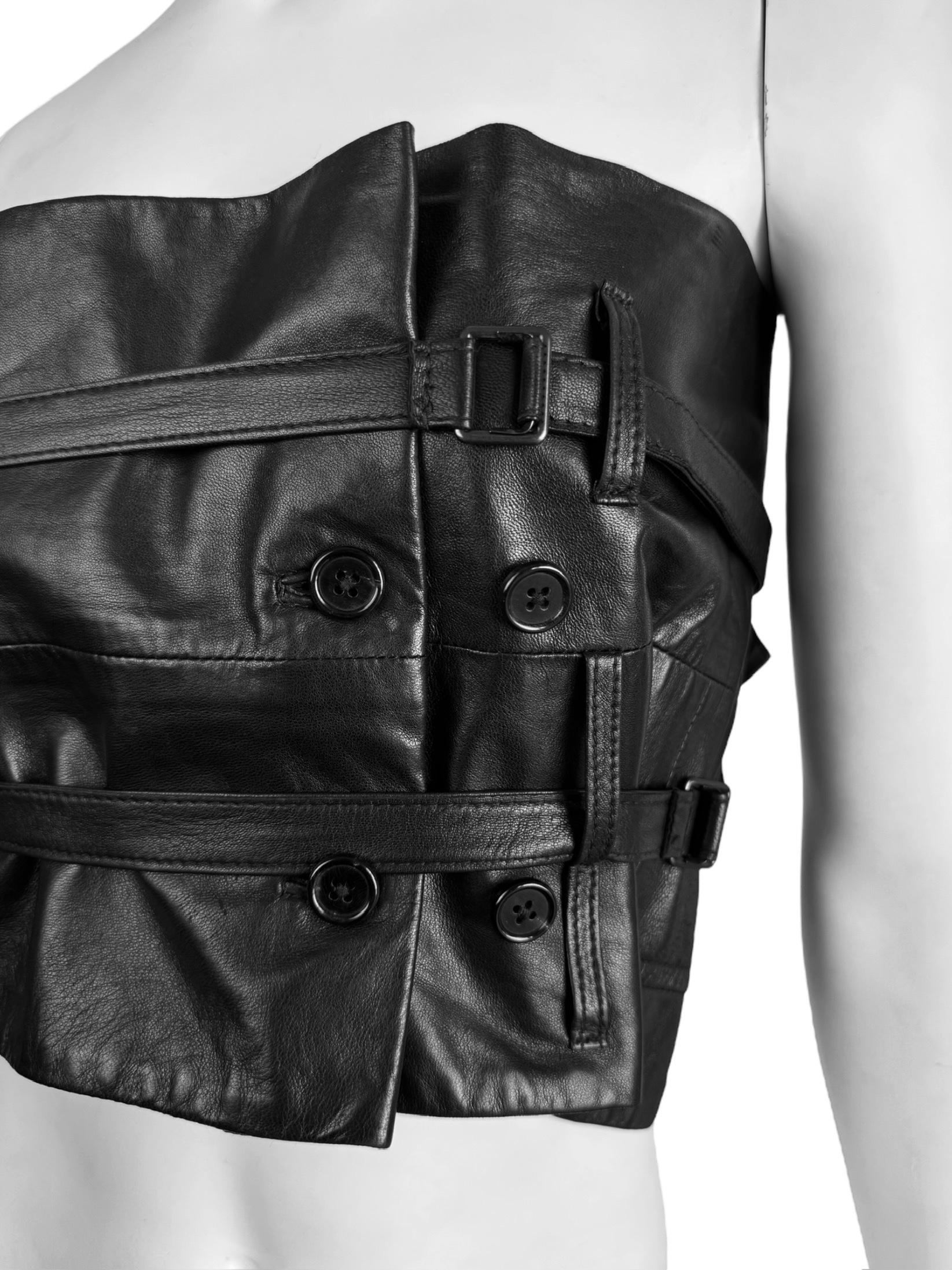 ANN DEMEULEMEESTER fw2010 BLACK LEATHER STRAPS BONDAGE BUSTIER TOP/CORSET For Sale 1