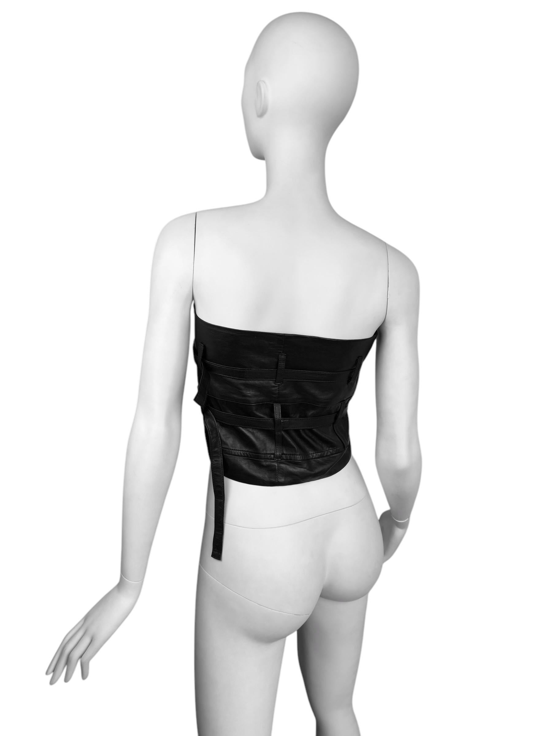 ANN DEMEULEMEESTER fw2010 BLACK LEATHER STRAPS BONDAGE BUSTIER TOP/CORSET For Sale 2