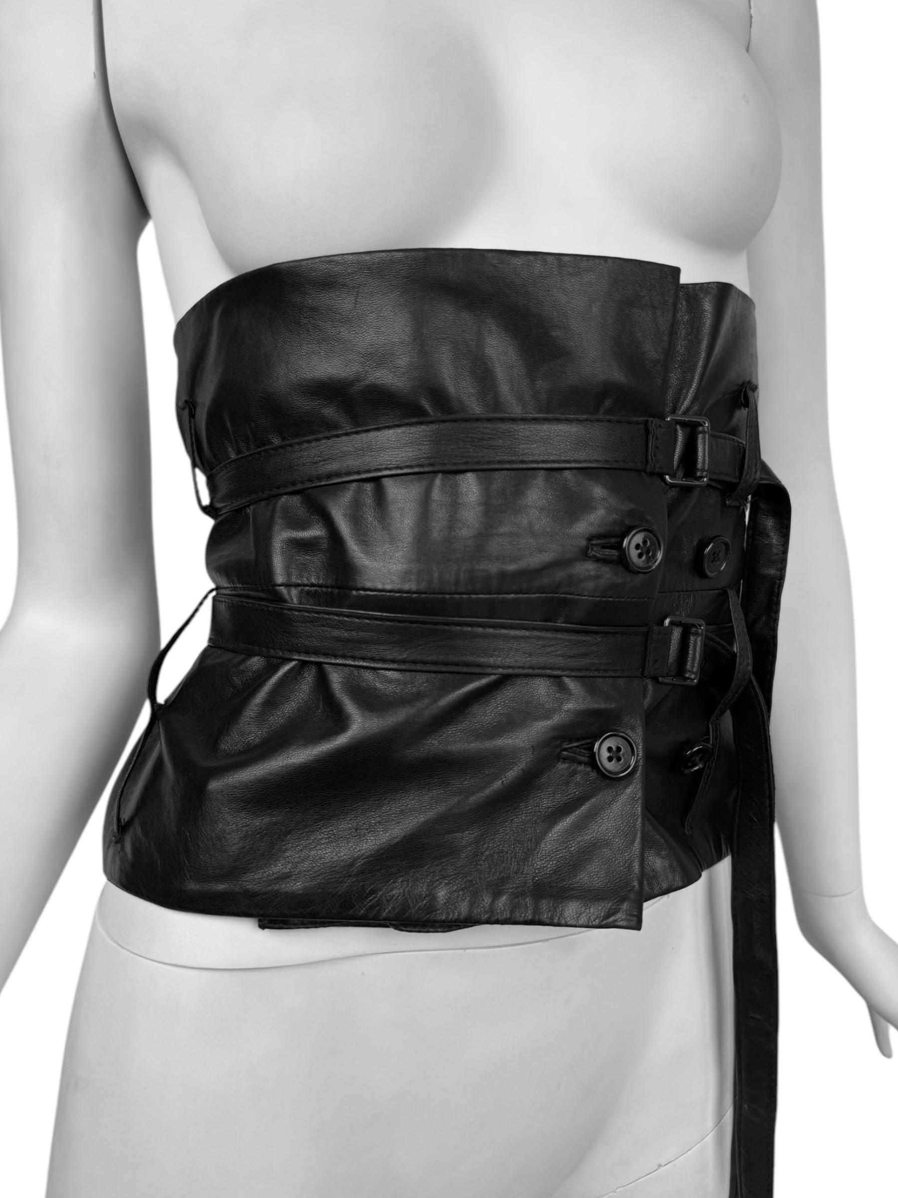 ANN DEMEULEMEESTER fw2010 BLACK LEATHER STRAPS BONDAGE BUSTIER TOP/CORSET For Sale 4