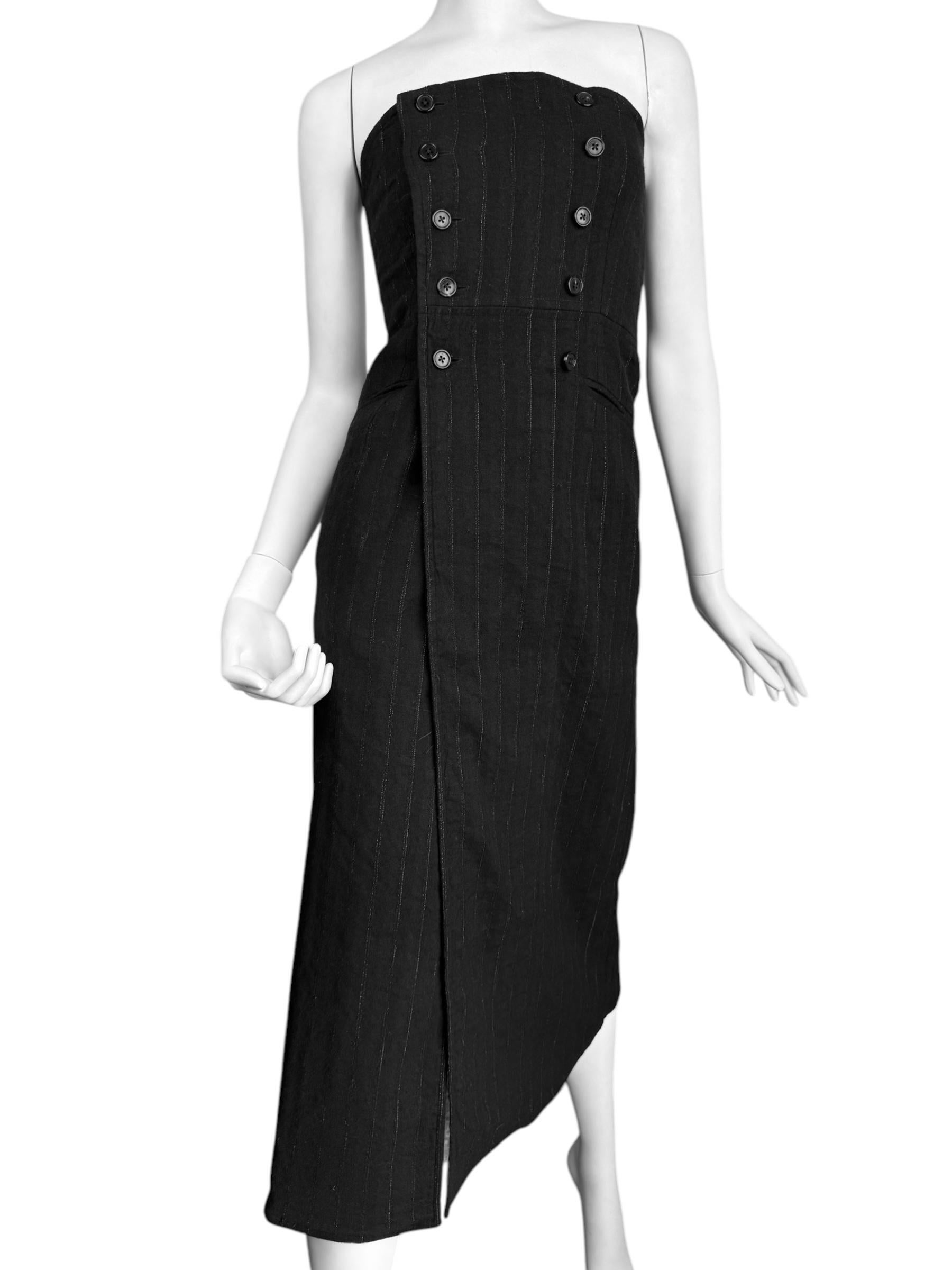 Black ANN DEMEULEMEESTER fw2018 BY SÉBASTIEN MEUNIER PINSTRIPED BUSTIER DRESS For Sale