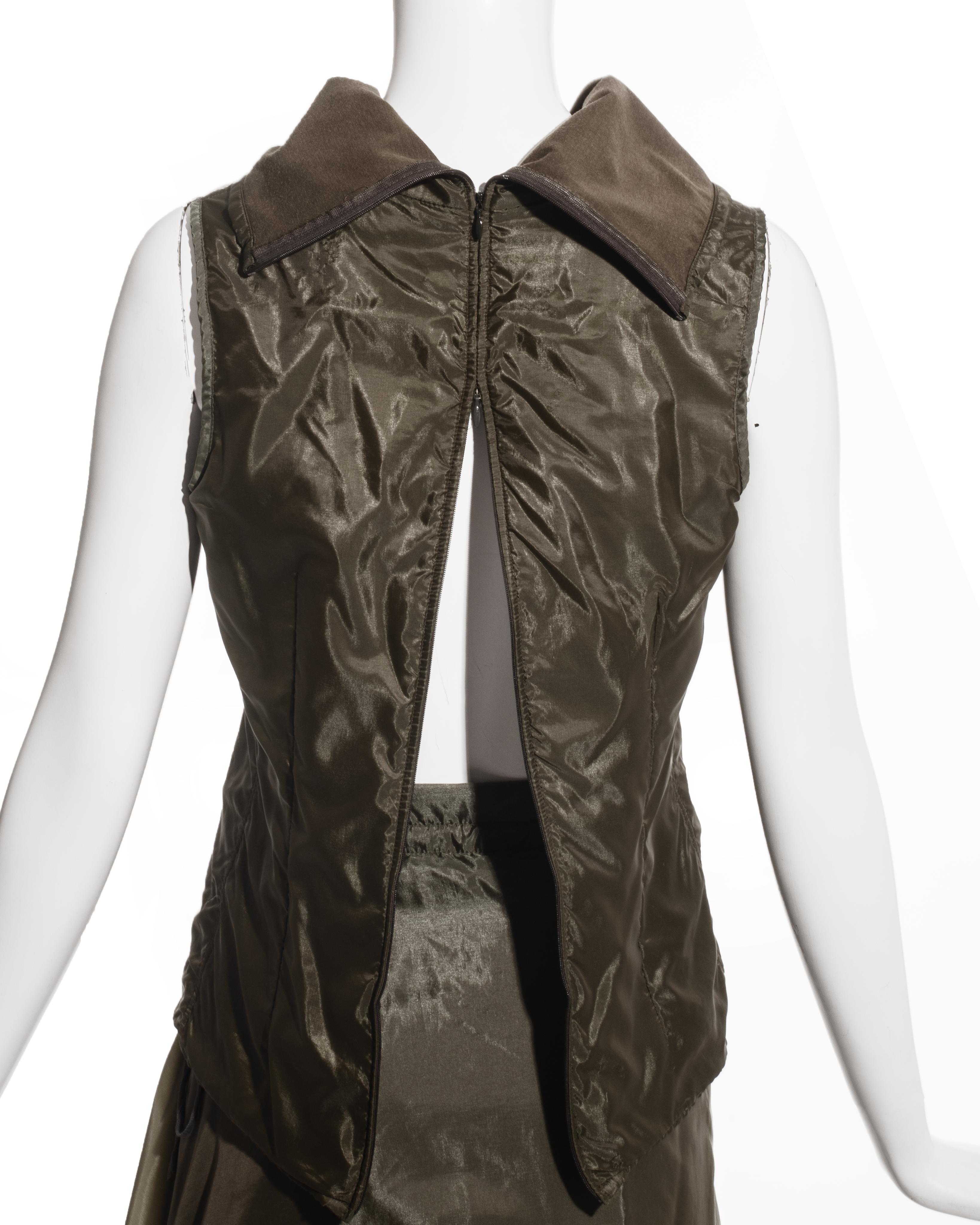 Ann Demeulemeester green nylon parachute vest and skirt suit, fw 2000 1