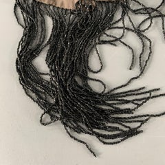 ANN DEMEULEMEESTER Grey Black Beaded Fringe Scarf