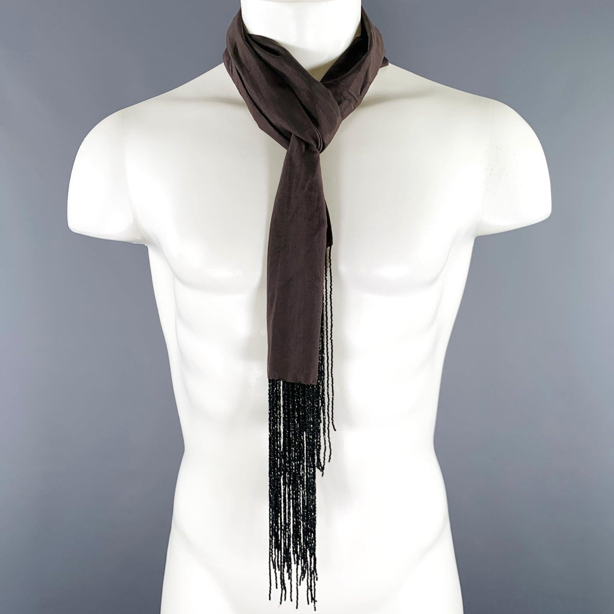 ANN DEMEULEMEESTER Grey Black Beaded Fringe Scarf In Good Condition In San Francisco, CA