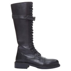 ANN DEMEULEMEESTER High Danny Schwarze Lederstiefel mit Schnürung EU36,5