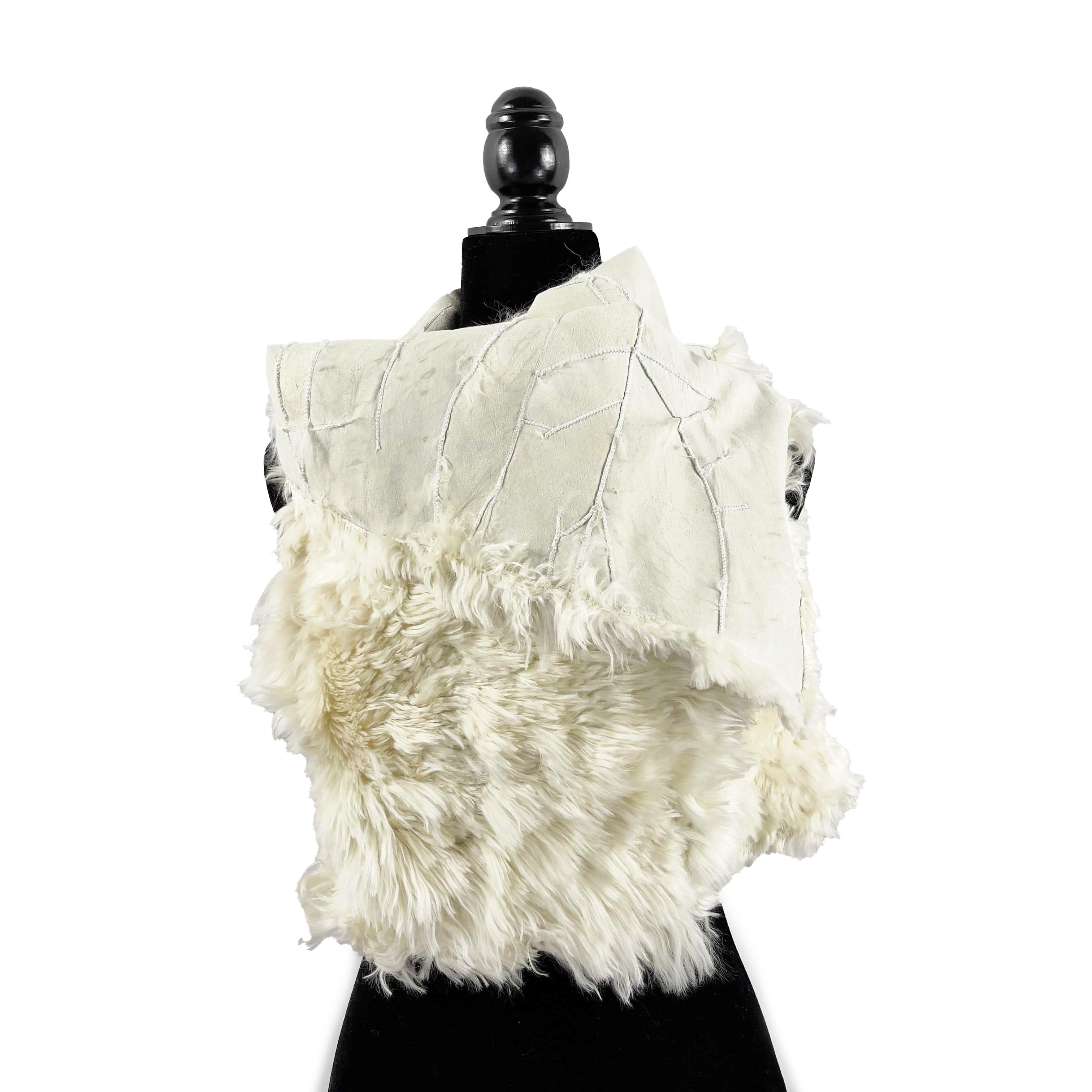 Women's Ann Demeulemeester- Llama Shearling Fur Vest Jacket Ivory Size M