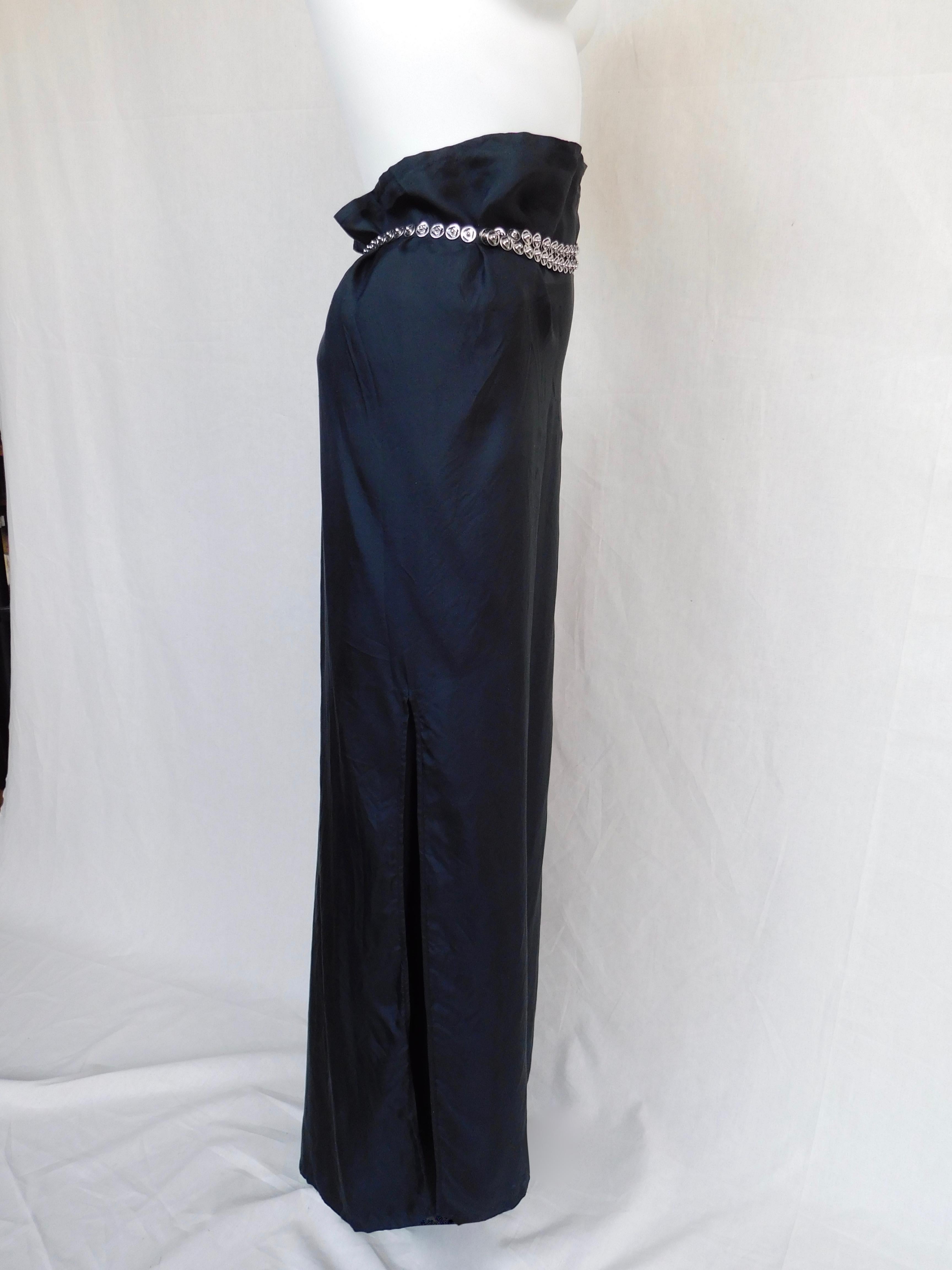 Ann Demeulemeester Long Black Silk Skirt With Steel Snap Belt In Good Condition In Antwerp, BE