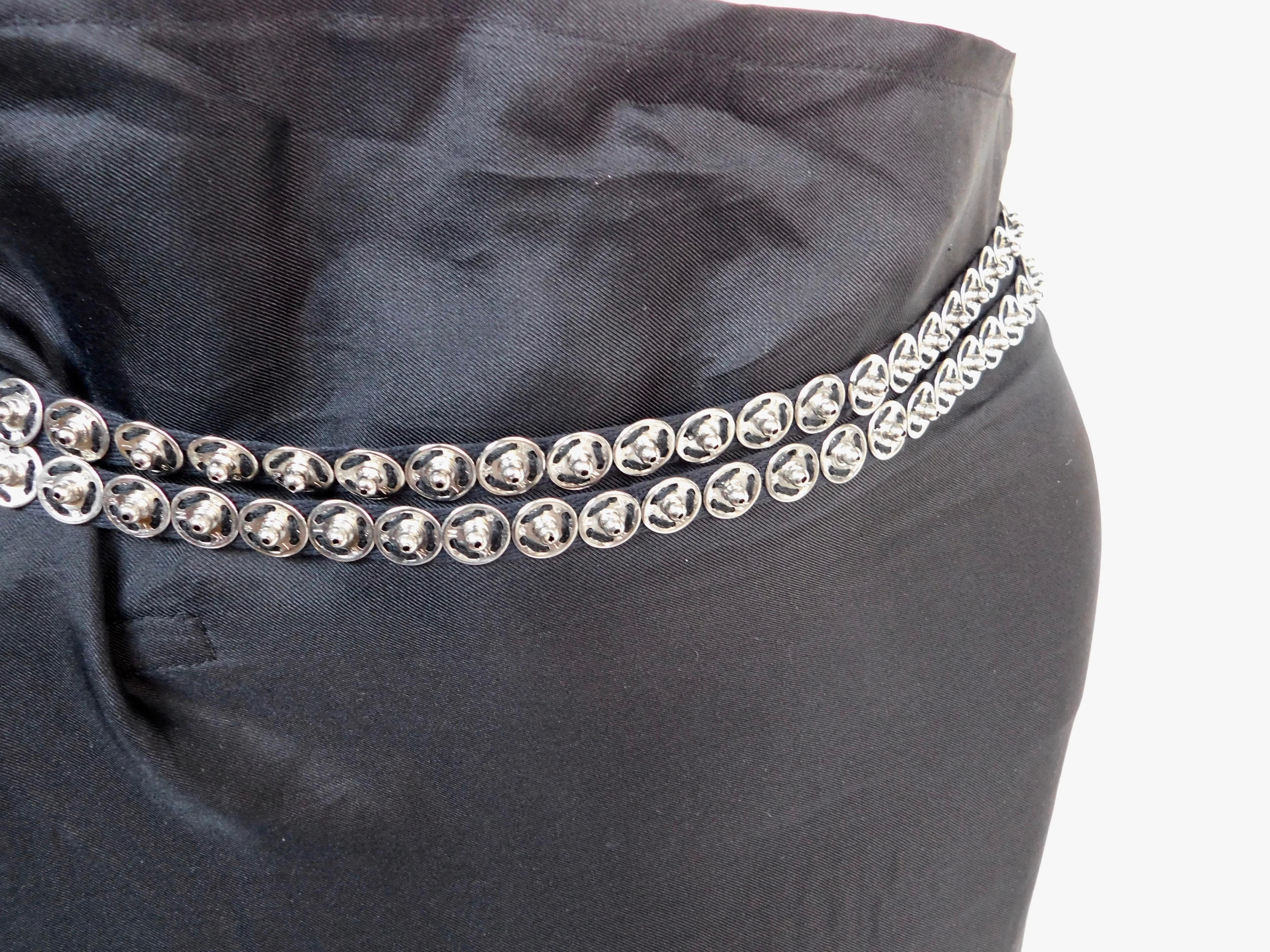 Ann Demeulemeester Long Black Silk Skirt With Steel Snap Belt 1