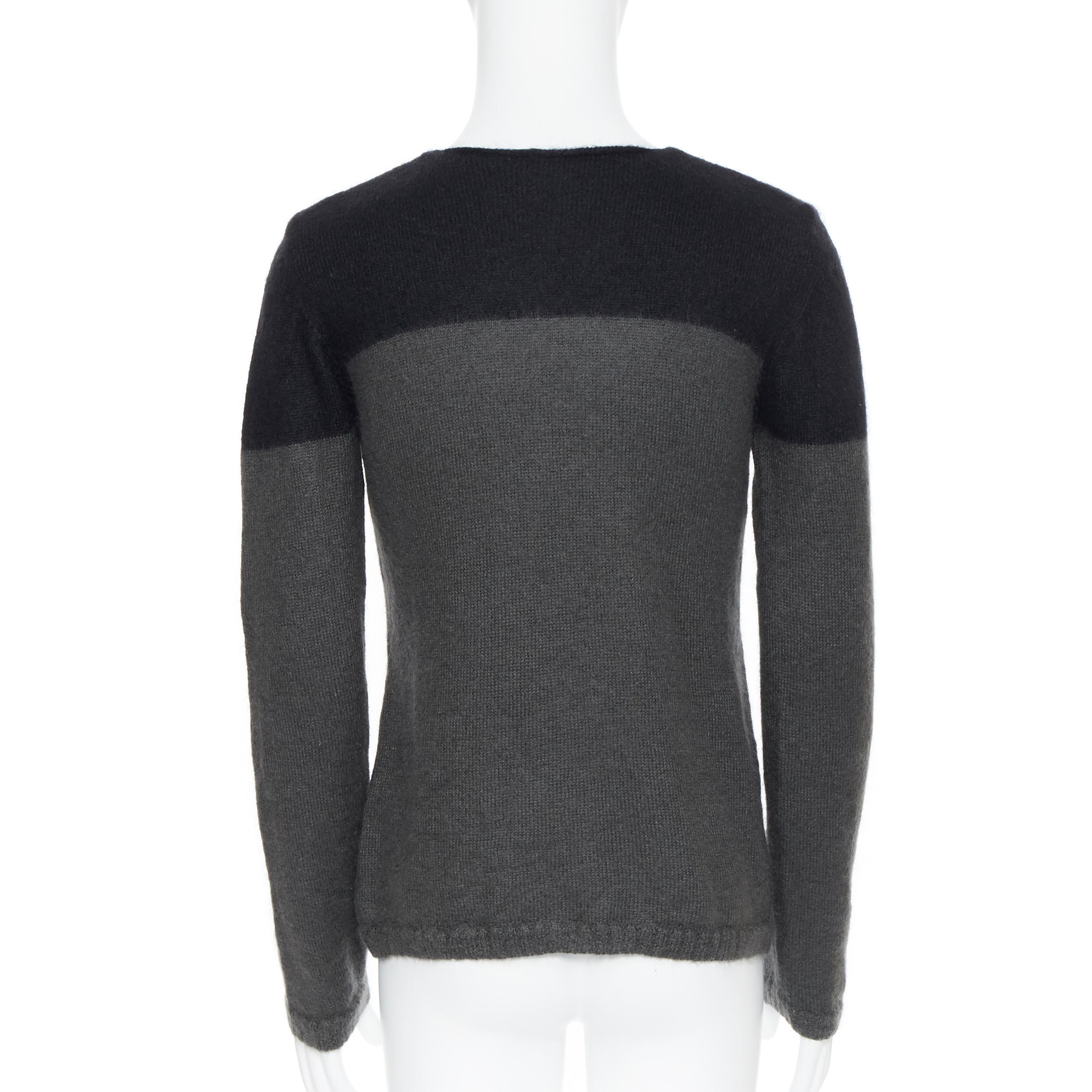 Men's ANN DEMEULEMEESTER mohair wool black grey colorblocked sweater S