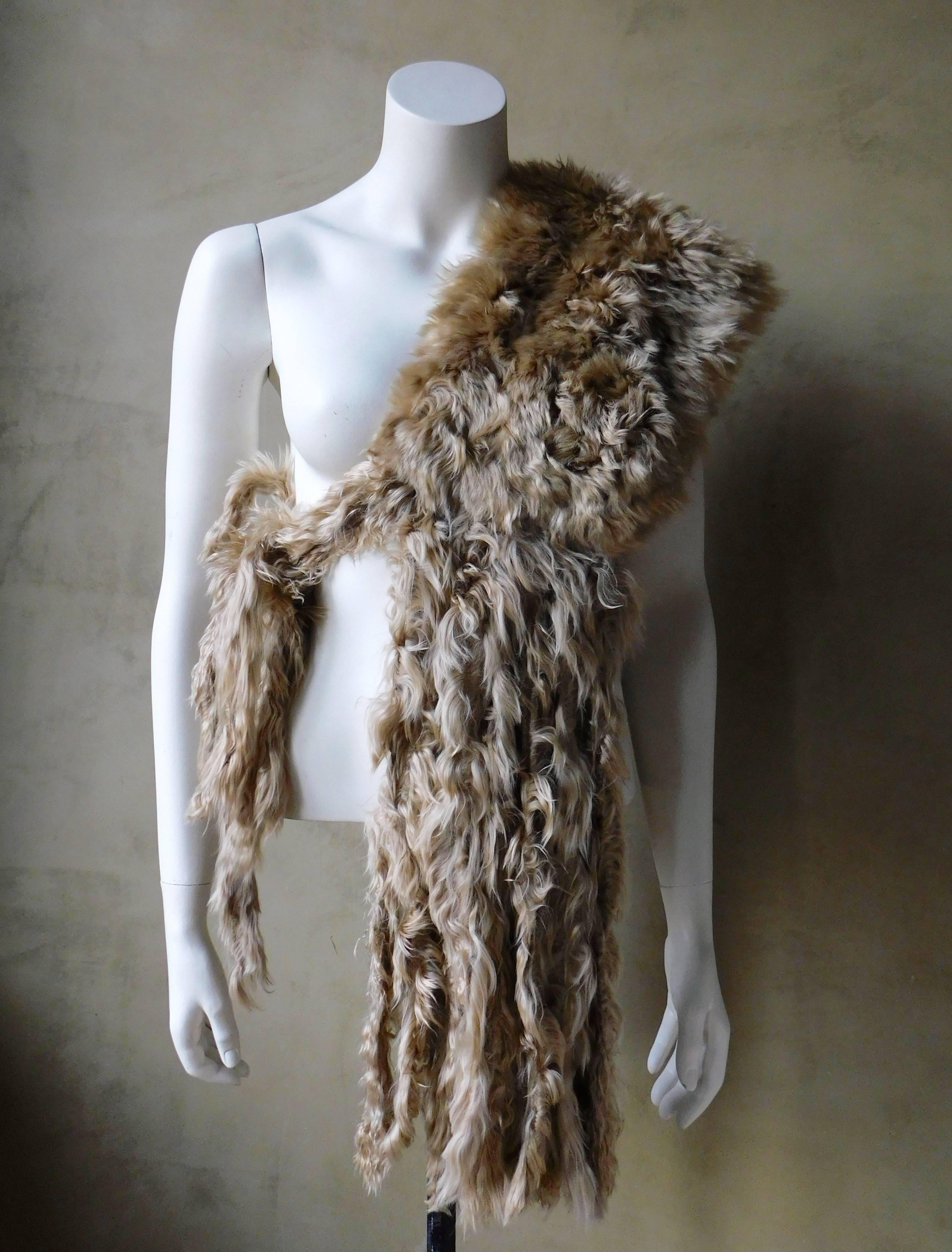 Ann Demeulemeester Natural Light Beige Llama Fur Wrap Shawl Scarf  In Good Condition In Antwerp, BE