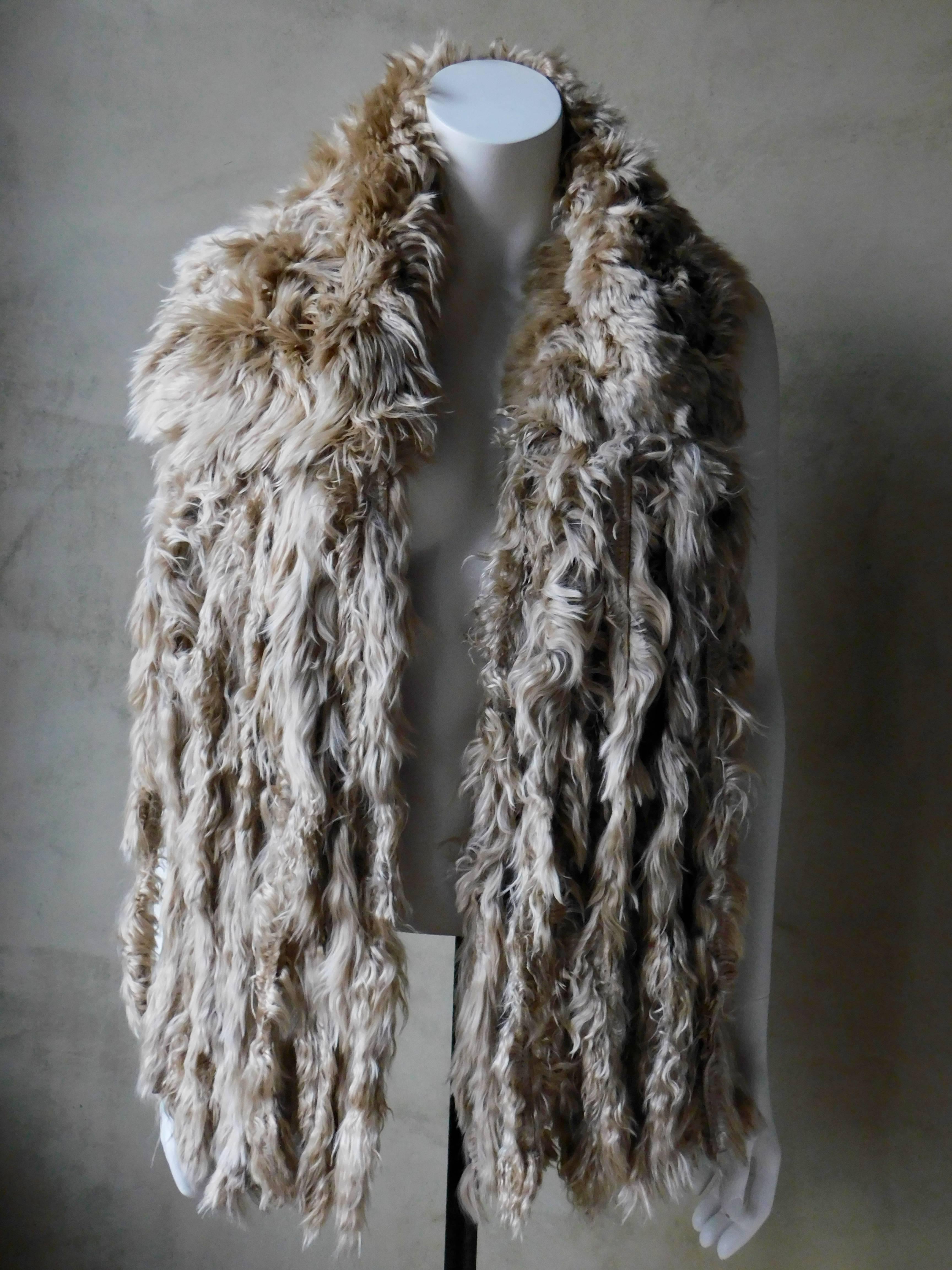 Women's or Men's Ann Demeulemeester Natural Light Beige Llama Fur Wrap Shawl Scarf 