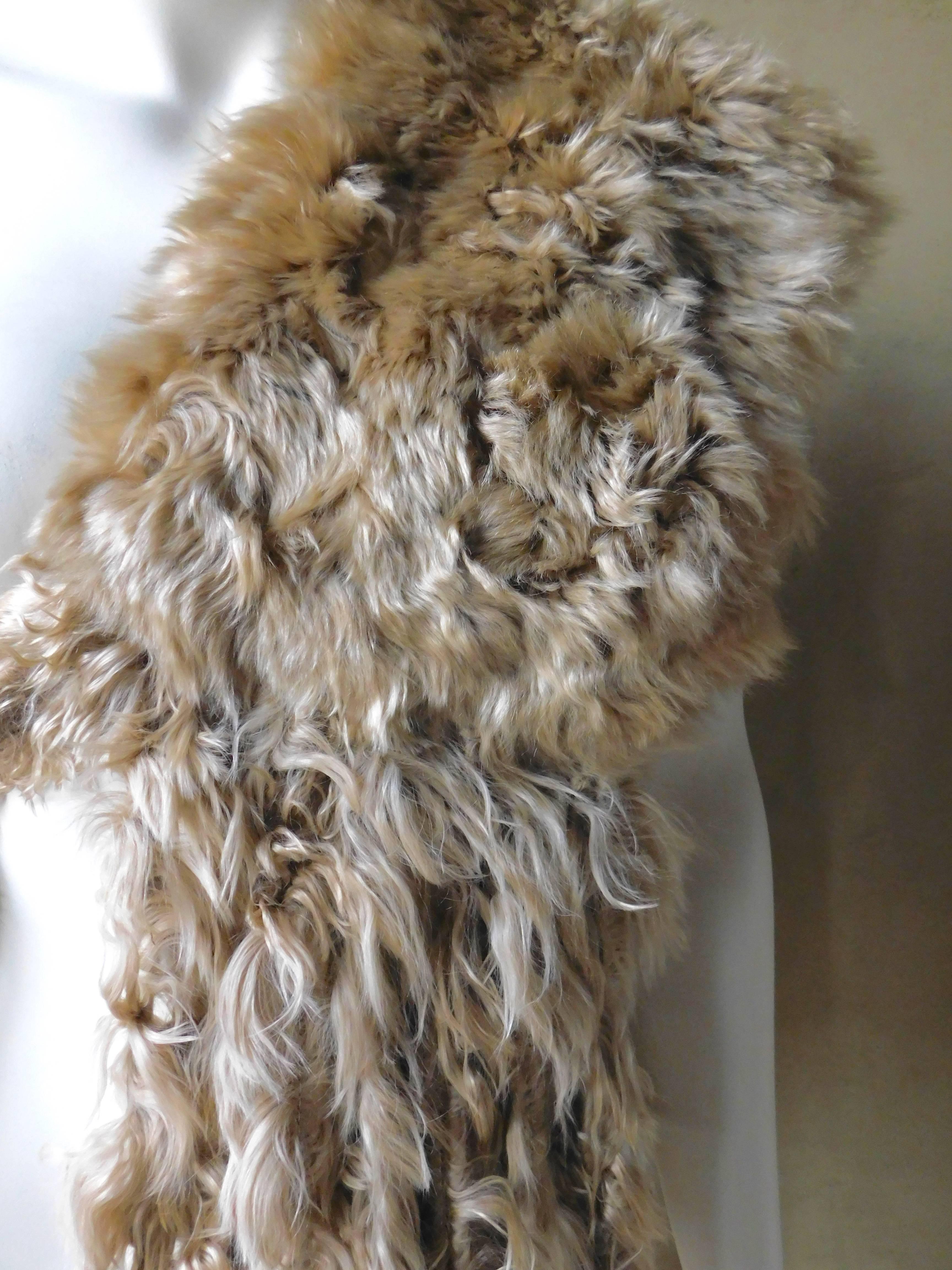 Ann Demeulemeester Natural Light Beige Llama Fur Wrap Shawl Scarf  1