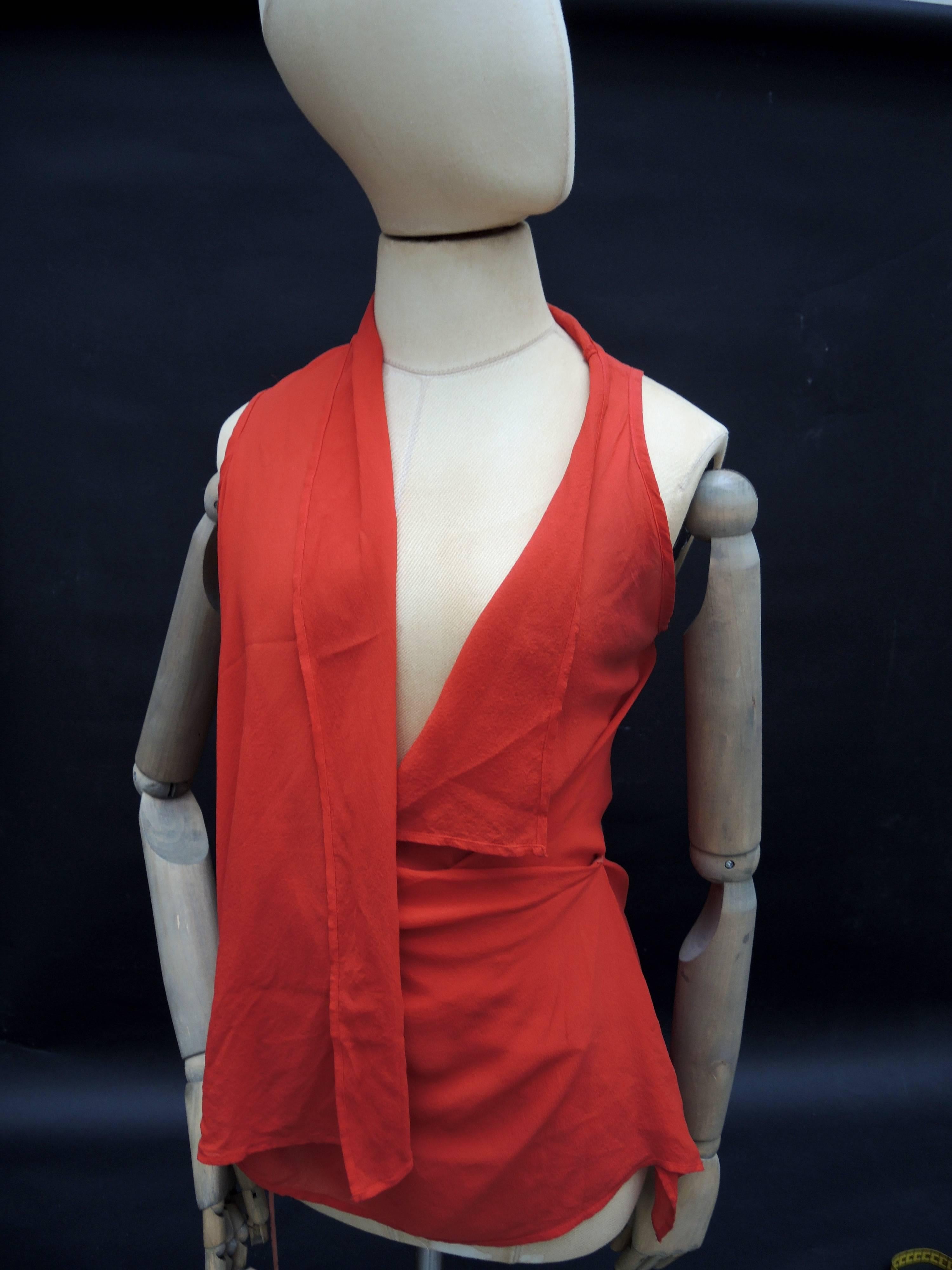 Ann Demeulemeester Orange Silk Chiffon Wrap Top/ Vest Spring 2009 (Rot)