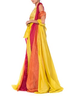 2000S ANN DEMEULEMEESTER Yellow, Orange & Red Nylon Parachute Multi Layered Sle