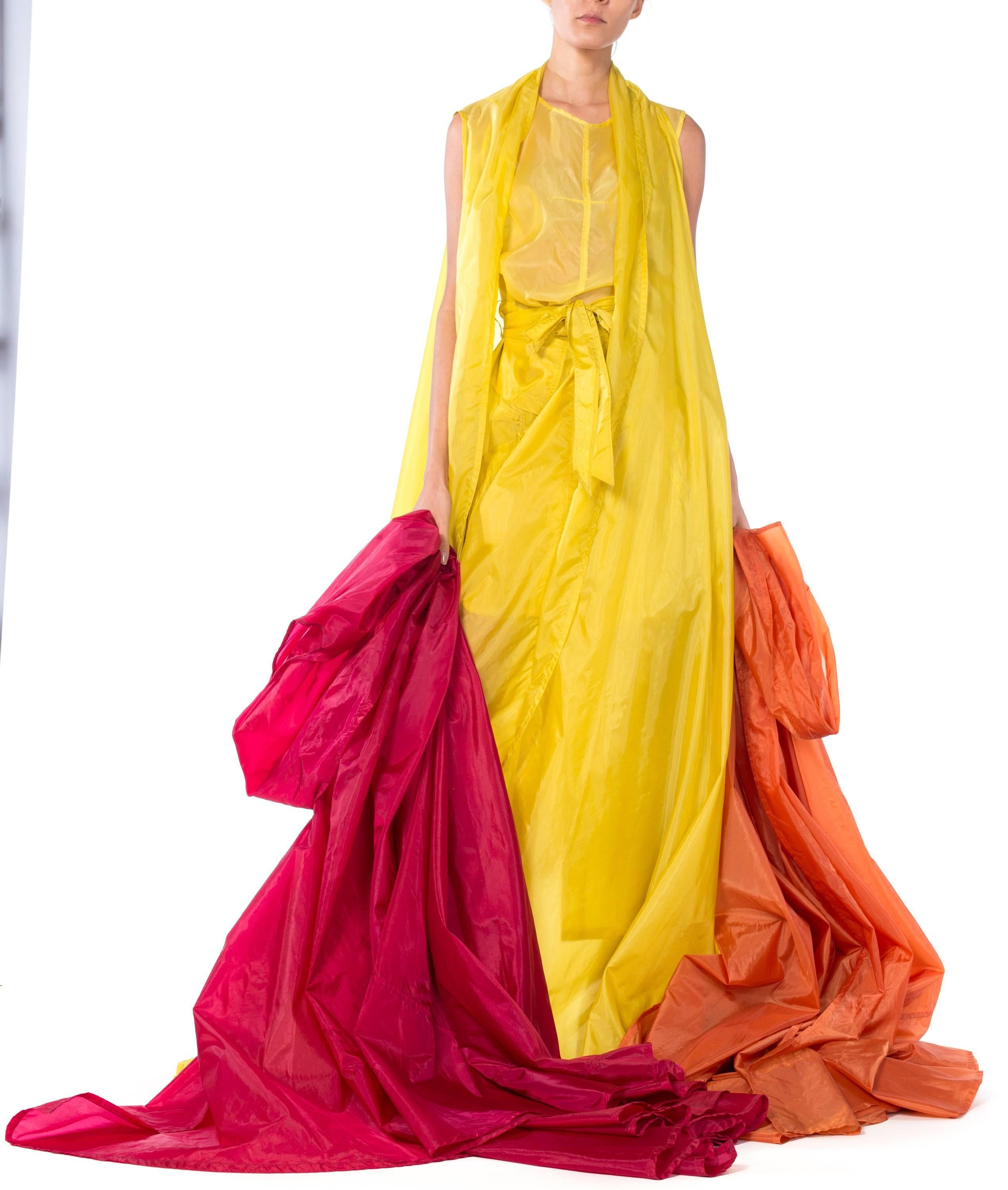 Women's 2000S ANN DEMEULEMEESTER Yellow, Orange & Red Nylon Parachute Multi Layered Sle For Sale