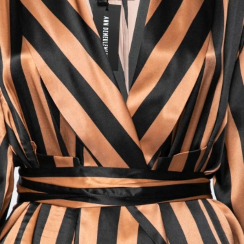 Ann Demeulemeester Peach & Black Silk Belted Wrap Blouse M For Sale 3