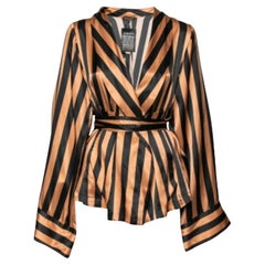 Ann Demeulemeester Peach & Black Silk Belted Wrap Blouse M