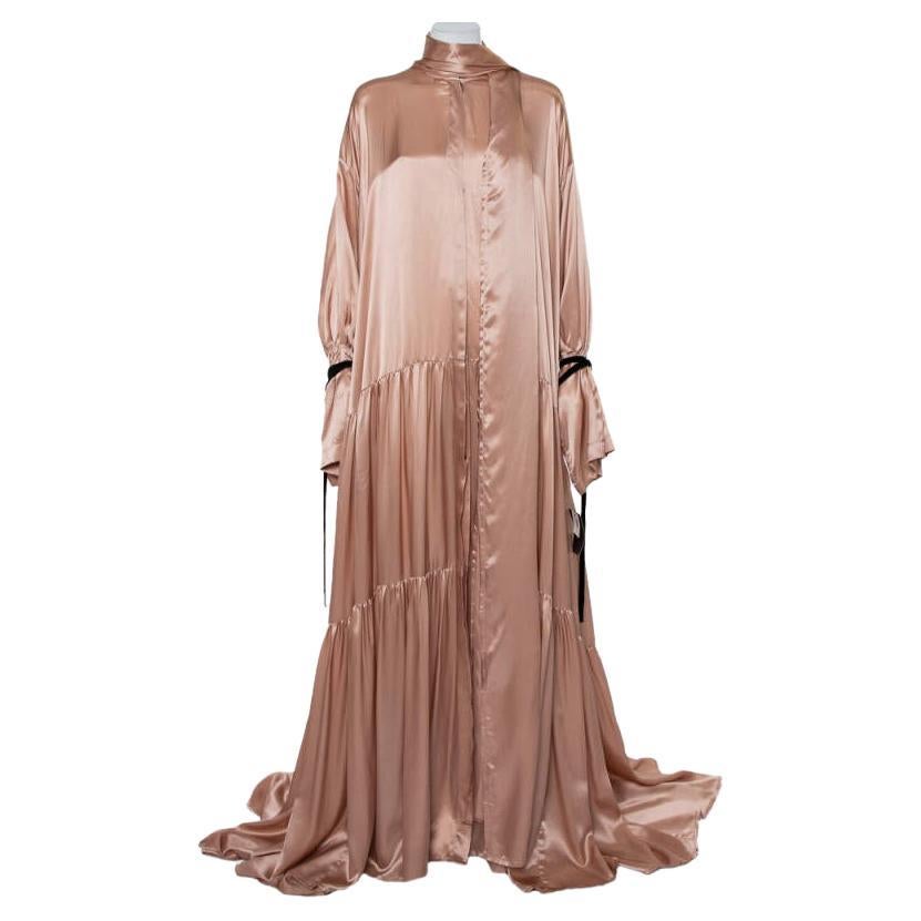 Ann Demeulemeester Pink Silk Satin Button Front Tiered Oversized Maxi Dress M