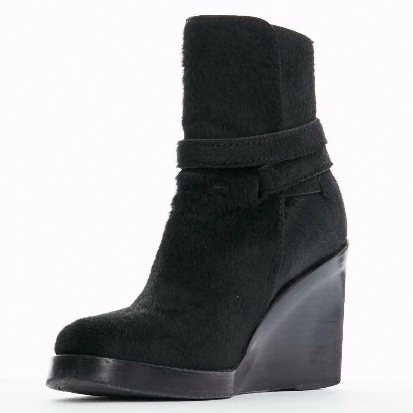 ANN DEMEULEMEESTER pony skin belted platform ankle boots shoes EU36 US6 UK3 In Excellent Condition In Hong Kong, NT